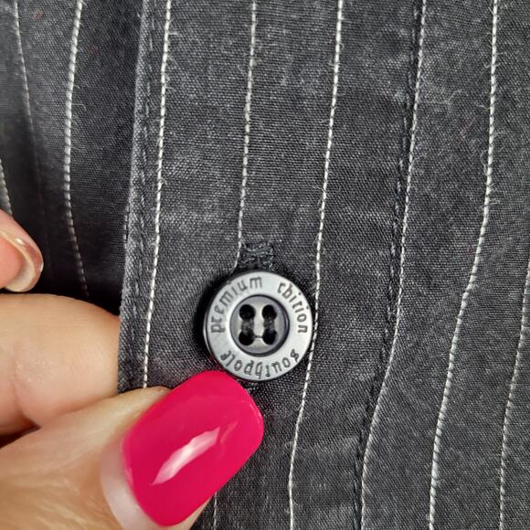 Y2K Southpole Men's XXL Applique Button Down Black White Pinstripe Streetwear - Picture 7 of 8